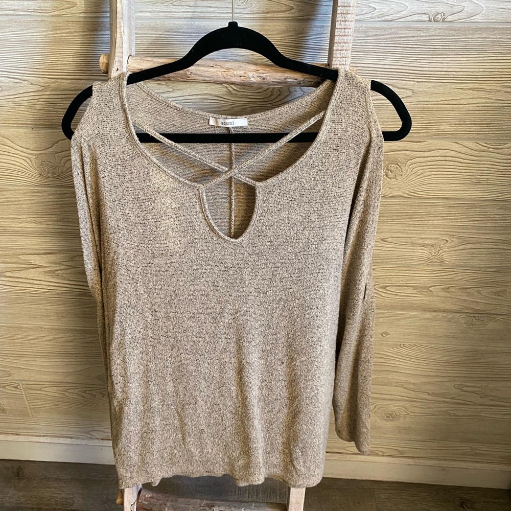 Beige Women's Top with Keyhole Neckline